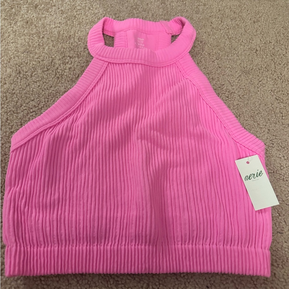 Aerie Pink Ribbed Halter Top